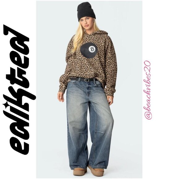 EDIKTED Leopard Magic 8 Oversized Hoodie Large NWT O-446 - Picture 2 of 10